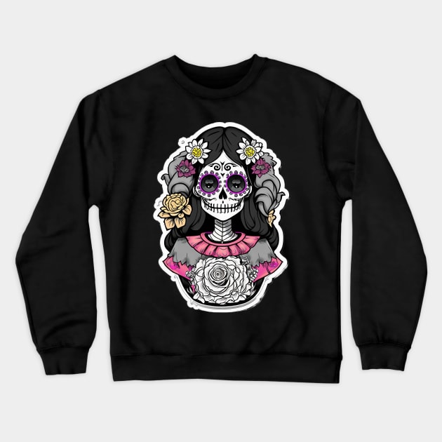 Anime Elegance: La Catrina of the Dead Tee Crewneck Sweatshirt by pavelrmata